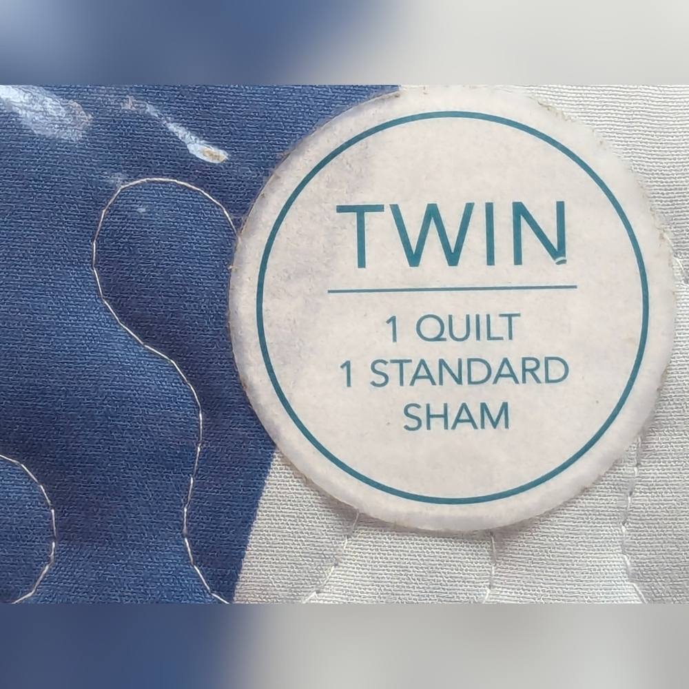 NWT C&F Home Sea Waves Blue Ocean Reversible Twin Quilt Set with One Sham - Picture 10 of 16